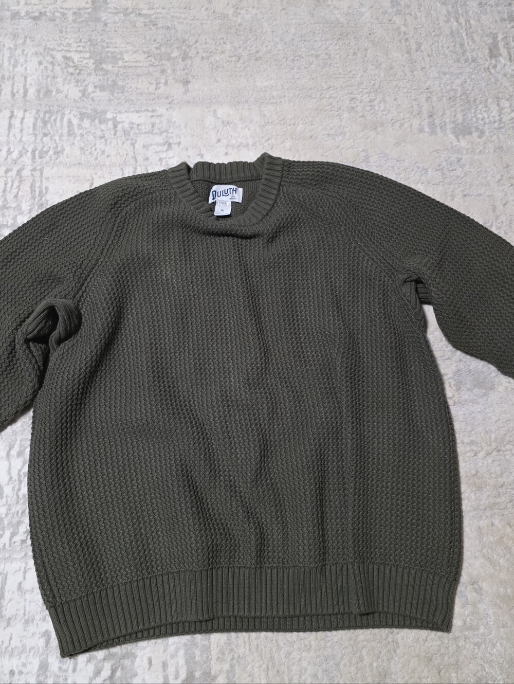 Duluth Trading Co Men's Olive Green Waffle Knit Crewneck Sweater